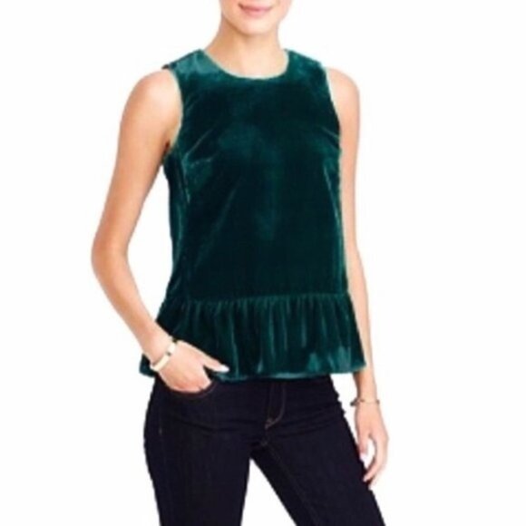 J. Crew Emerald Green Velvet Peplum Tank Top 2 - Picture 1 of 7